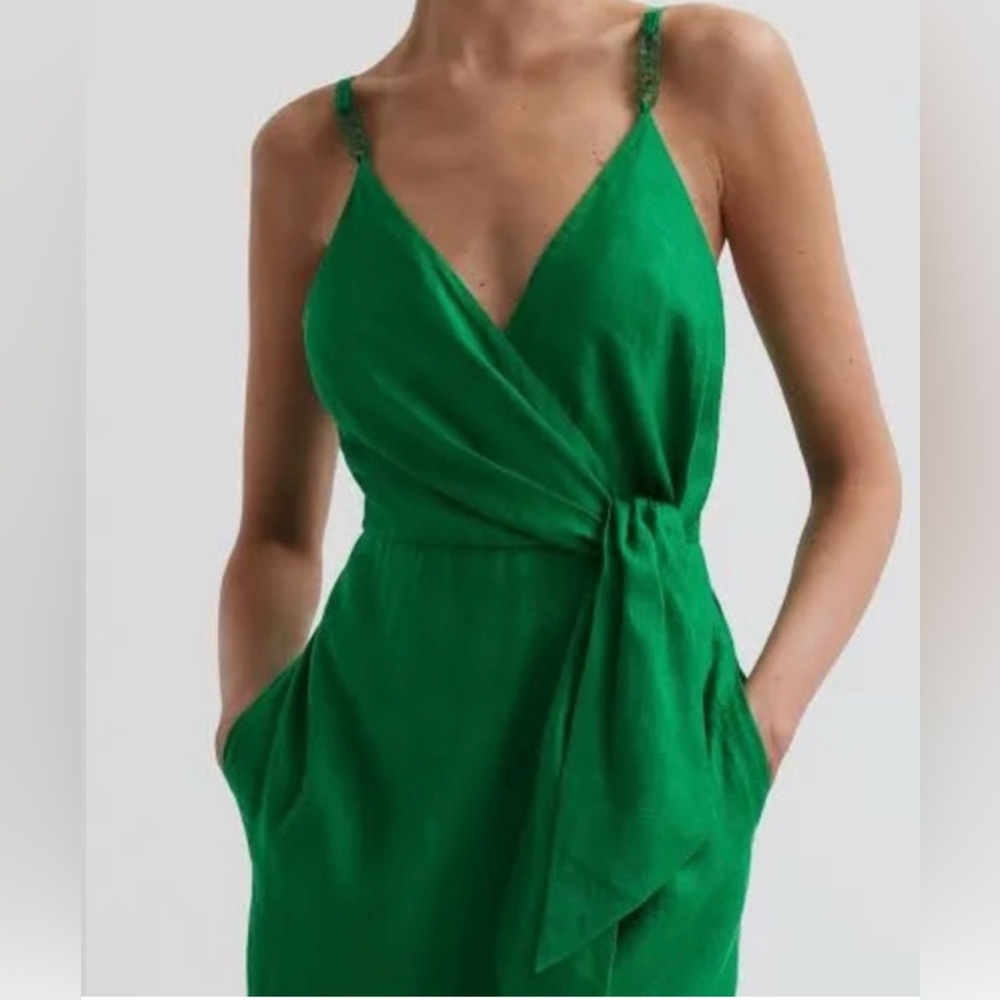 Reiss Emerald Green Midi Wrap Dress